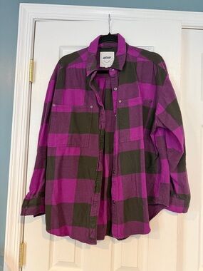 aerie Purple and Black Buffalo Plaid Button-Up Shirt (Size: M)